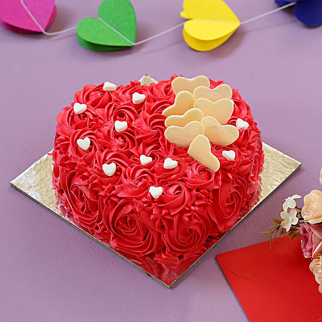 Decorated Red Heart Cake