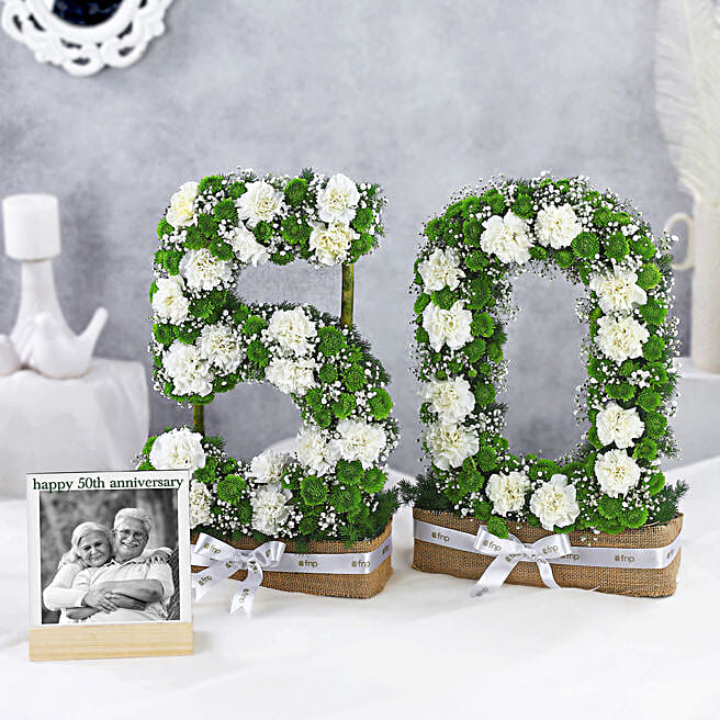 Personalised Anniversary Frame N Carnations Arrangement